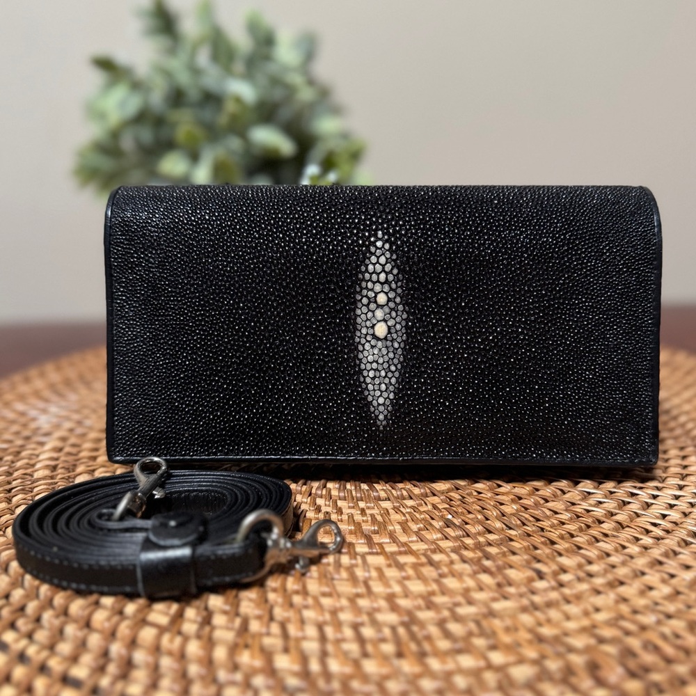 Luxurious Black Stingray Leather Wristlet
